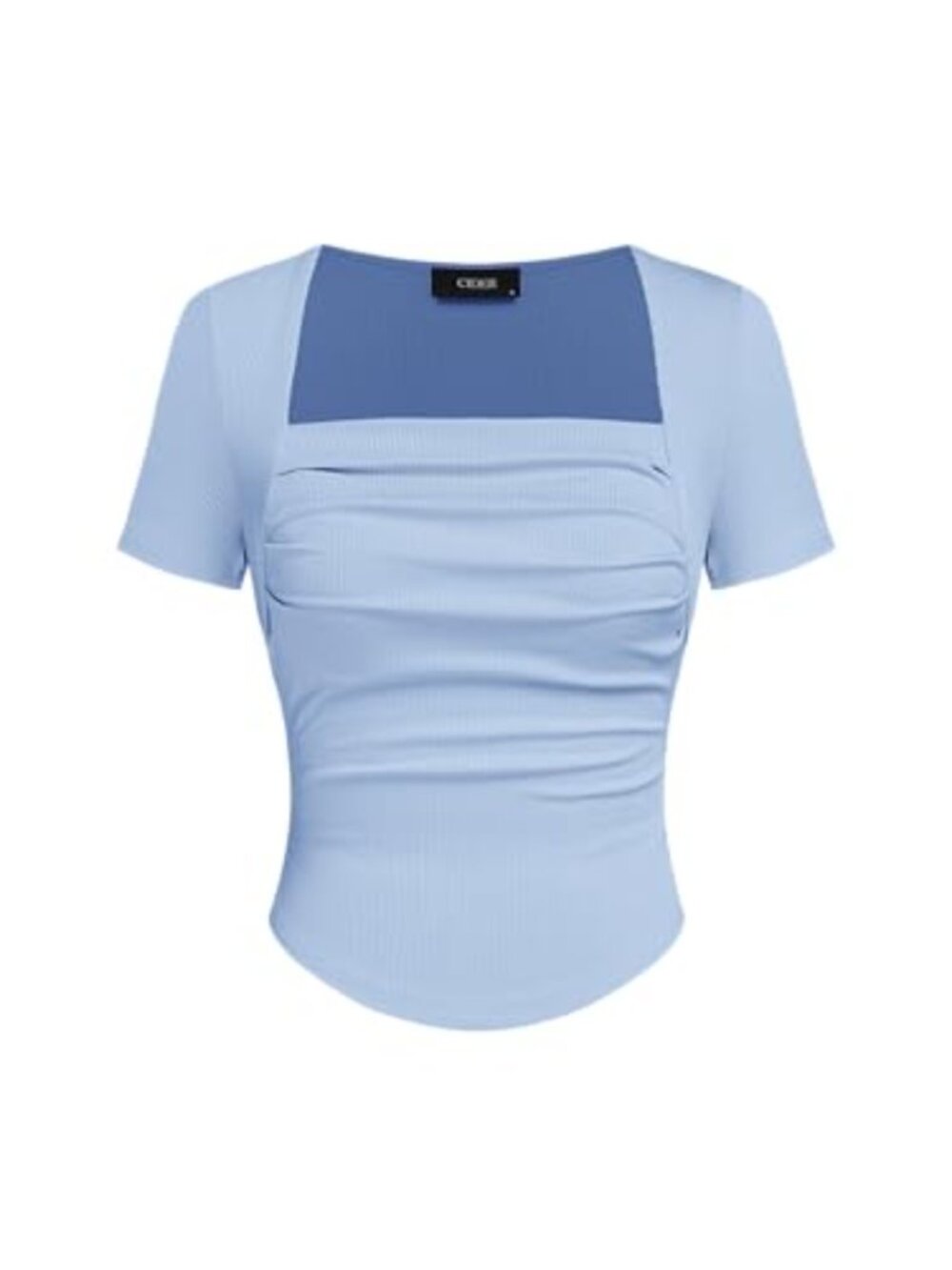 Square Neck Ruched Short Sleeve Slim Fit Knit Tee Basic Top